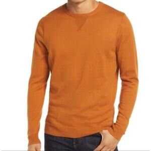 1901 Mens Sweater Large Rust Orange Cashmere Cotton Crewneck Pullover